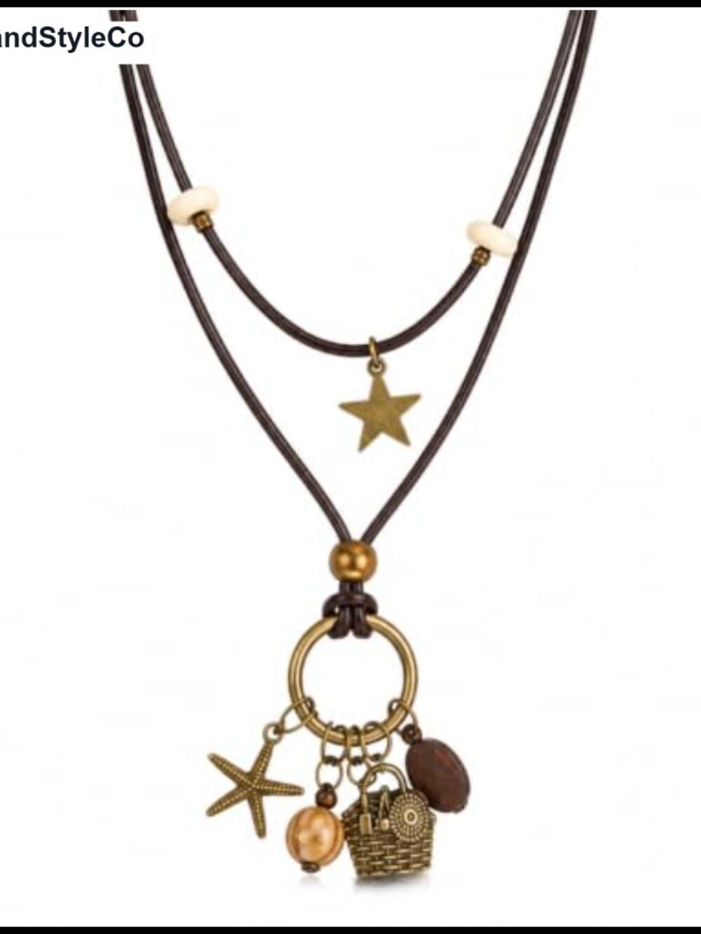 Layered Faux Leather Cord Necklace Retro Alloy Pendant Adjustable